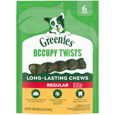 Greenies Occupy Twists bag front view, ready to entice dogs