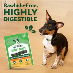 Greenies Occupy Twists dog chewing action illustrates occupy-and-chew benefits.