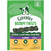 Greenies Occupy Twists large-breed pack front view highlighting long lasting chews