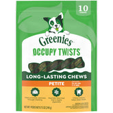 Greenies Occupy Twists petite pack front label highlights natural ingredients for dogs.