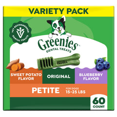 Greenies Petite packaging front, vet-recommended dental treats.