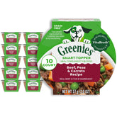 Greenies Smart Topper beef recipe label on pouch, high-protein dog meal add-in.