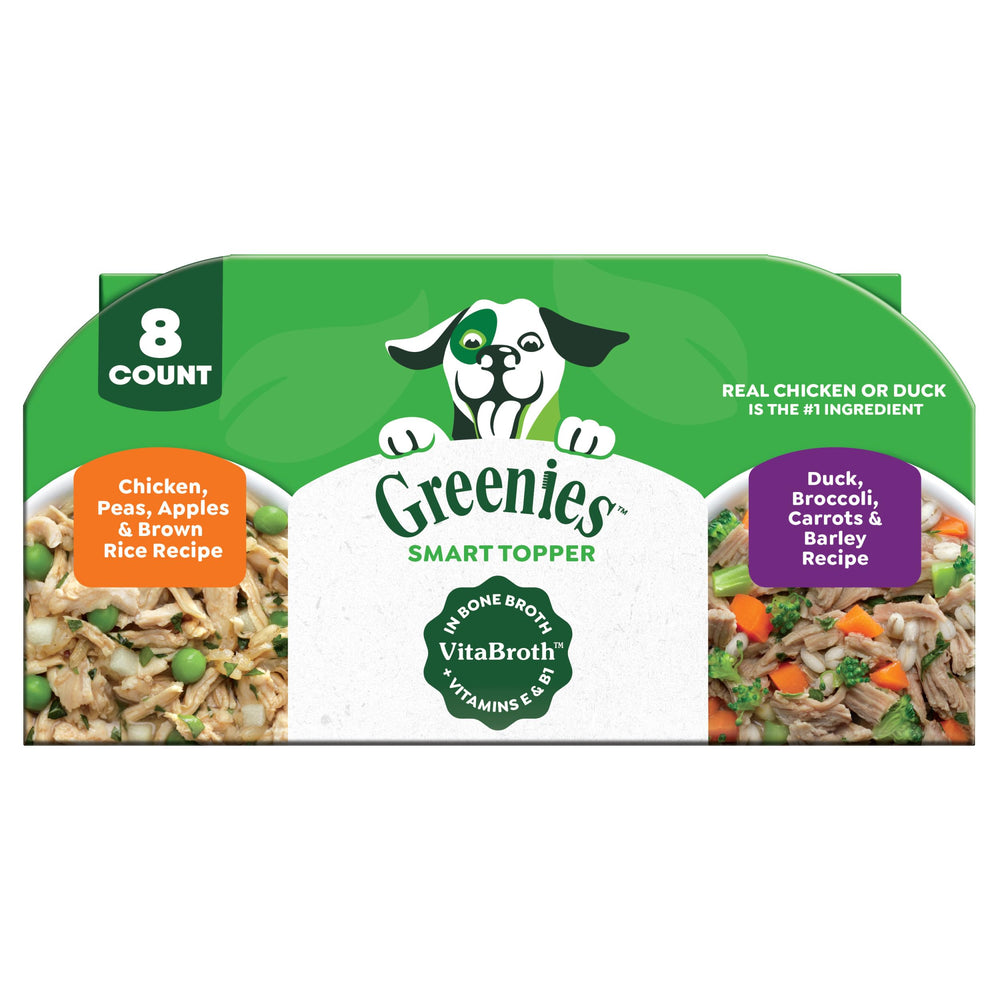 Greenies Smart Topper duck-broccoli-barley recipe shown in a bowl for enhanced flavor