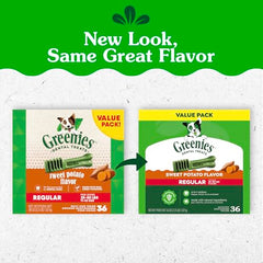 Greenies sweet-potato regular-size dental chews close-up texture highlighting cleaning action.
