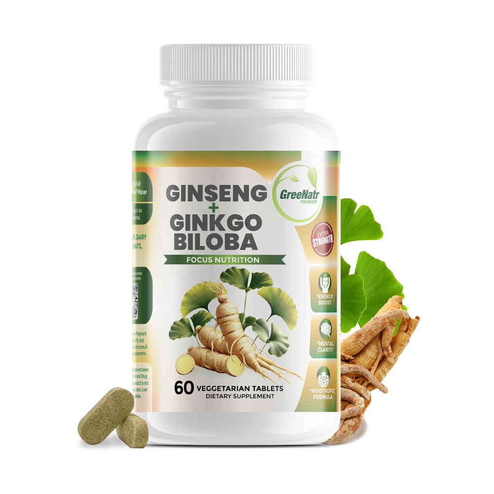 GreeNatr ginkgo biloba panax ginseng bottle supports daily brain health.