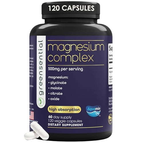 Greensential 5-in-1 Magnesium bottle closeup highlights premium mineral blend for daily support