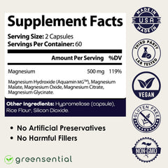 Greensential 5-in-1 Magnesium capsules inside container demonstrate convenient daily intake