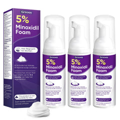Greoay 5% minoxidil foam bottle pour for easy scalp application.