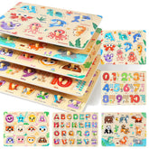GRINNNIE wooden number puzzle shown with colorful digits for early math exploration