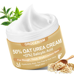 Grocerism Urea Cream bottle showing powerful 50% urea for intensive foot care.
