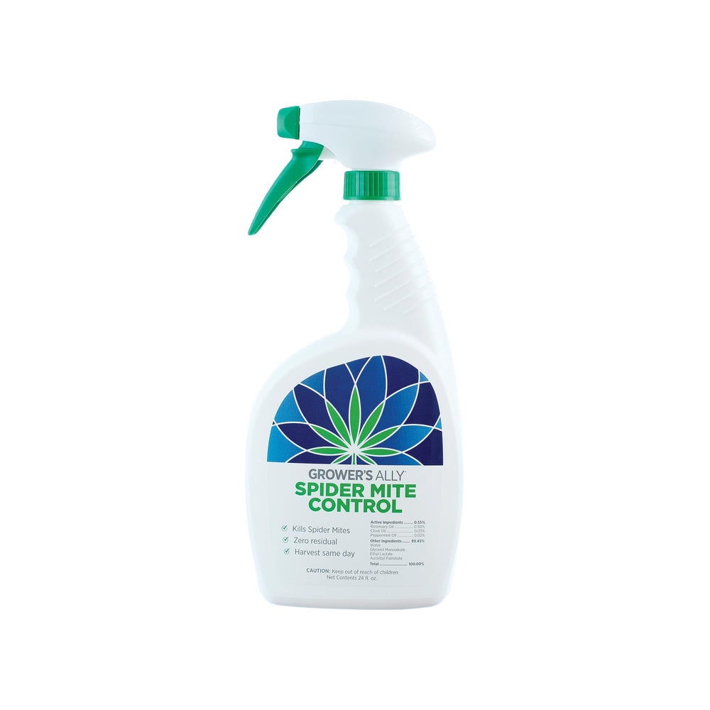 Grower's Ally Spider Mite Spray bottle protects indoor plants from mites.