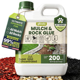 Growia Mulch Glue bottle close-up, showcasing non-toxic, permeable binder for safe garden use.