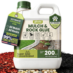 Growia Mulch Glue bottle close-up, showcasing non-toxic, permeable binder for safe garden use.