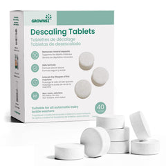 Grownsy descaling tablets 40-count pack keeps bottle washers clean and efficient.