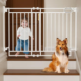 Grownsy stair gate with no bottom bar enables seamless passage on stairs 29.8–43.5 inches.