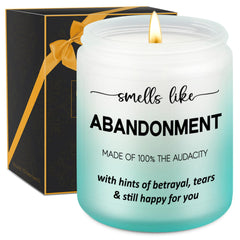 GSPY scented candle farewell gift with humorous message.