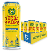 Guayaki Yerba Madre Bluephoria pack of 12 cans delivers steady energy for daily routines.