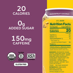 Guayaki Yerba Madre can front highlighting Passionfruit Coconut flavor and natural caffeine.