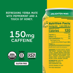Guayaki Yerba Madre Enlighten Mint can with peppermint for refreshing alertness.