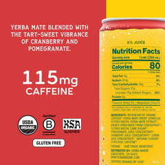 Closeup of Yerba Madre label highlighting sustainability and flavor