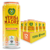 Guayaki Yerba Madre Peach Revival bottle delivering steady energy and peach flavor.