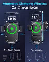 Guceful auto-clamp assembly grips the phone with effortless placement.