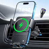 Guceful wireless car charger on air vent mount for secure on-the-go charging.
