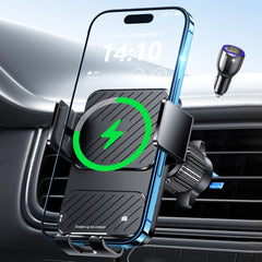 Guceful wireless car charger on air vent mount for secure on-the-go charging.
