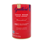 Guittard unsweetened cocoa powder 8oz packaging close-up for rich baking flavor.