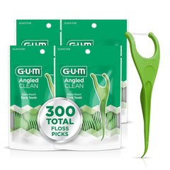 GUM Angled Floss Picks 4-pack front view, travel-ready flossing.