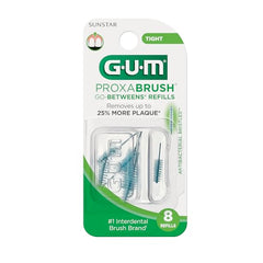 GUM Proxabrush refills compatible with permanent handle for easy between-teeth cleaning.