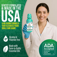 GuruNanda mouthwash ADA seal closeup signifies trusted, dentist-approved quality.
