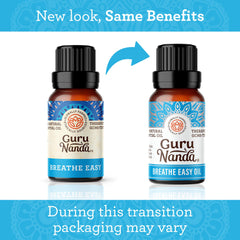 GuruNanda Breathe Easy drops in diffuser for easy relaxation.