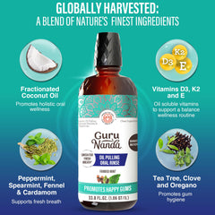 GuruNanda CocoMint close-up of D3, E, and K2 vitamins in the formula.