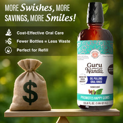 GuruNanda CocoMint label featuring seven essential oils for a flavorful routine.