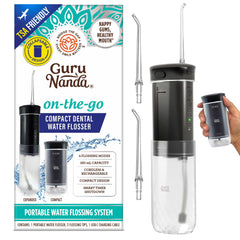 GuruNanda Compact Water Flosser front view, ideal for daily use and travel.