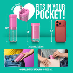 GuruNanda pink flosser displaying 180 ml tank for longer sessions
