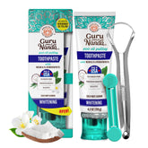 GuruNanda toothpaste-tube highlighting enamel support and whitening potential.
