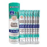 GuruNanda Travel Sachets coconut oil pulling for on-the-go freshness.