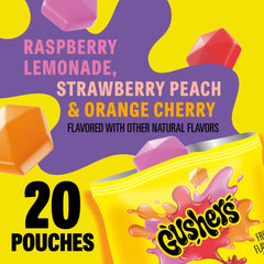 Gushers orange-cherry flavor gummies ideal for school lunches.