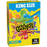 Gushers Tropical King Size box on display, ideal for sharing at gatherings.
