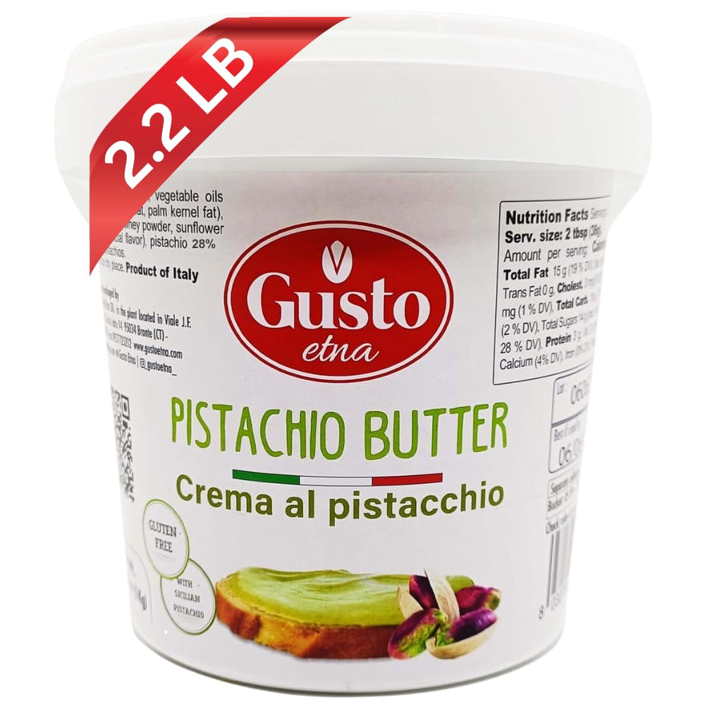 Gusto Etna Sicilian Pistachio Cream 2.2 lb bucket with premium pistachios for rich flavor