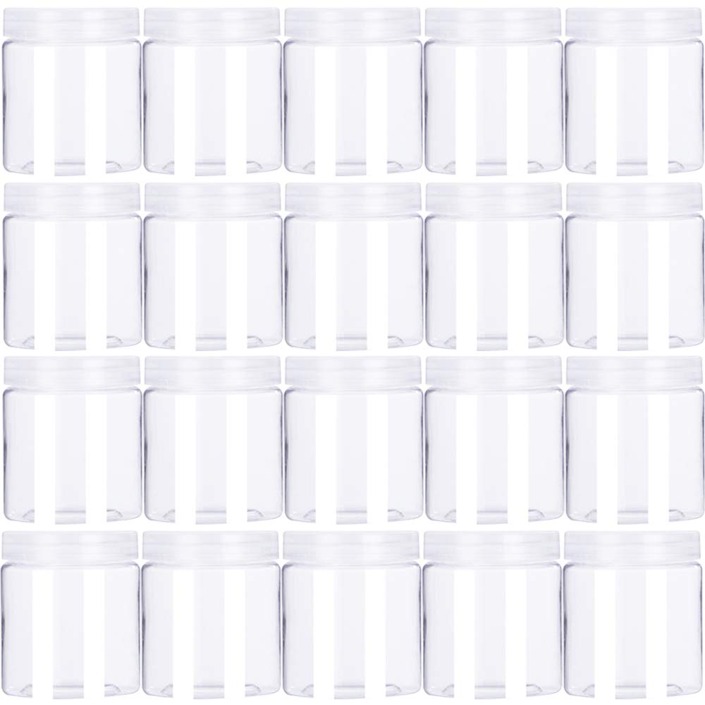 Guuozzli 20-pack clear jars with lids for cosmetics and slime storage.