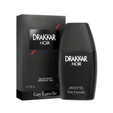 Guy Laroche Drakkar Noir bottle front showcases iconic matte black finish for timeless masculinity.