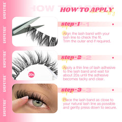 GVEFETIEE clear band lashes enable quick, comfortable application.