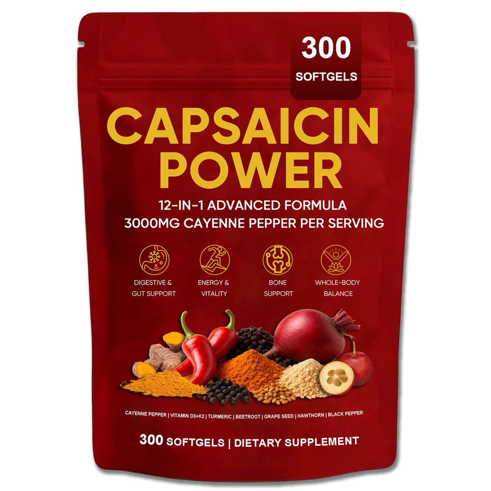 GXSAE Capsaicin Power bottle on countertop for daily wellness reminder.