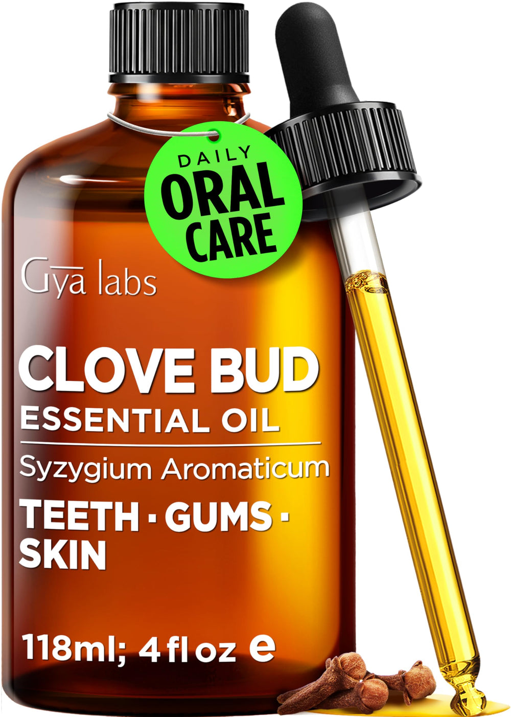 Gya Labs Clove Oil bottle for aromatherapy and skin care benefits.