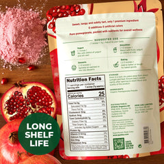 Gya Tea Co pomegranate powder label closeup showing purity and natural ingredients.