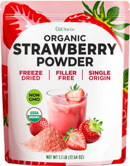 Gya Tea Co strawberry powder enhances smoothies with real fruit taste.