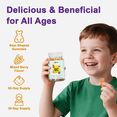 Dual-dose packaging for adults and kids dosing guidance.